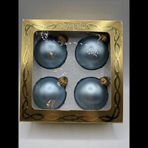 West Germany Matte Blue Vintage Glass Ornamnets Set of 4